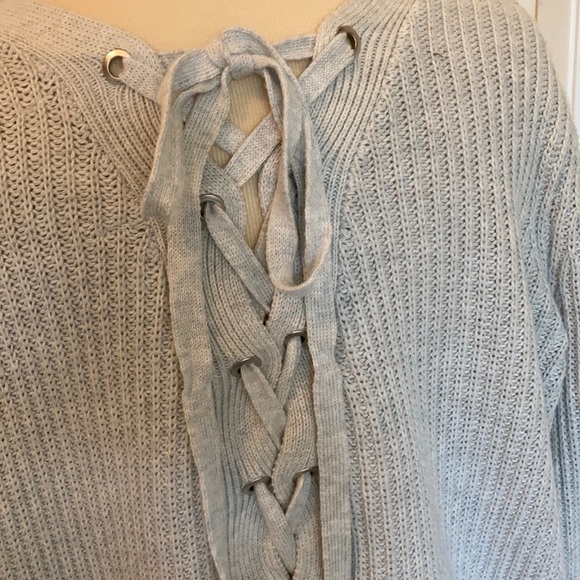 Corset Back Cardigan Sweater XL holidays gray cream - Picture 2 of 6